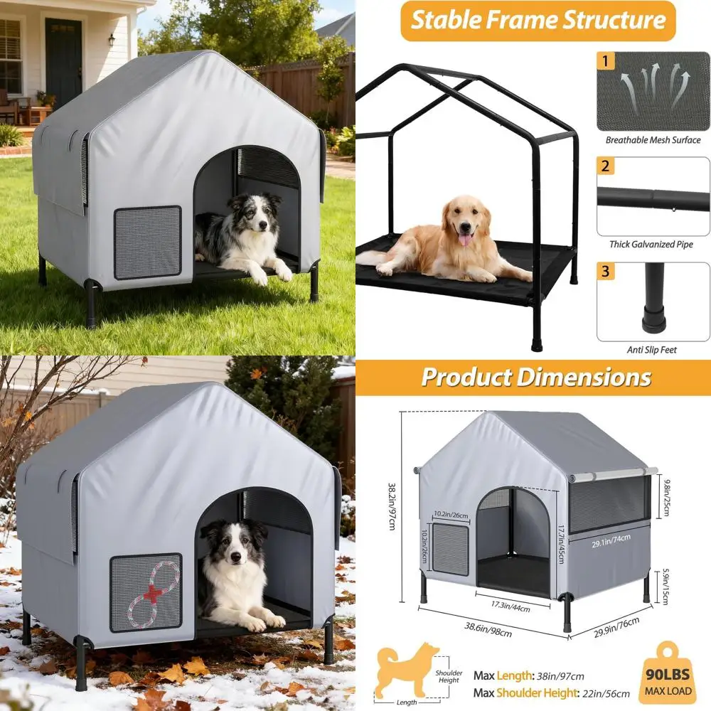 Weatherproof 600D PVC Canopy Large Dog House, Outdoor/Indoor Shelter with Elevated Bed for Dogs up to 90lbs
Weatherproof 600D PVC Canopy Large Dog House, Outdoor/Indoor Shelter with Elevated Bed for Dogs up to 90lbs