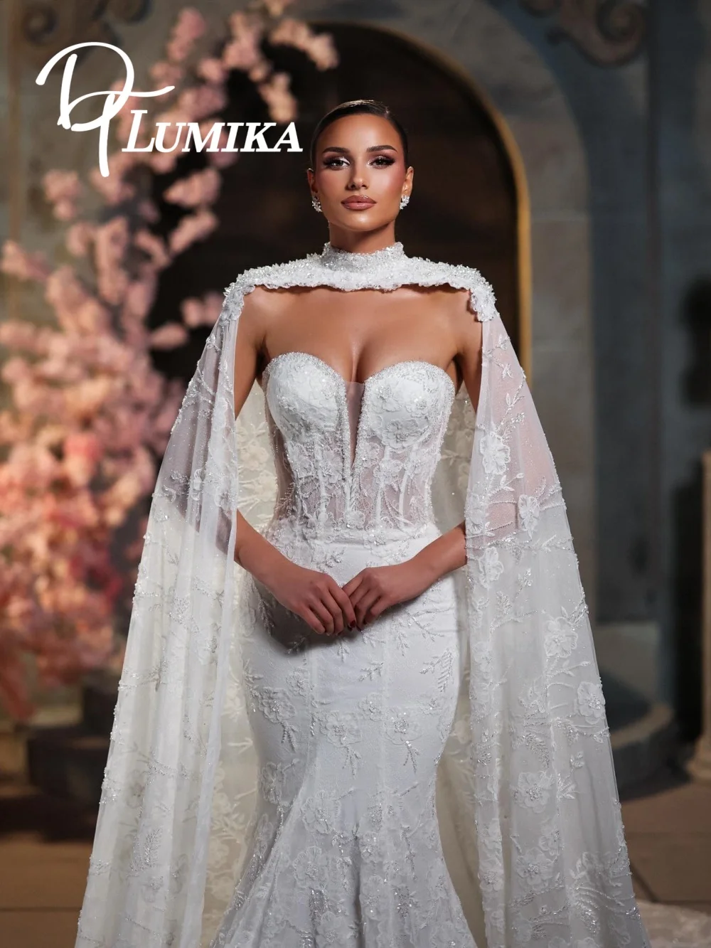 Luxurious Strapless Lace Mermaid Wedding Dress 2026 Dazzling Beaded Cape Bridal Dress Exquisite Bridal Gown Vestidos De Novia
Luxurious Strapless Lace Mermaid Wedding Dress 2026 Dazzling Beaded Cape Bridal Dress Exquisite Bridal Gown Vestidos De Novia