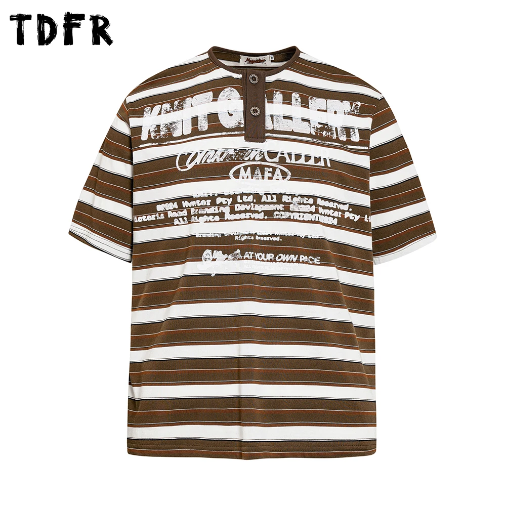 Distressed Letter Print Striped Short Sleeve T-shirt Mens Summer Retro Casual Loose Henley Collar Half-Sleeve Cotton Tee Man
Distressed Letter Print Striped Short Sleeve T-shirt Mens Summer Retro Casual Loose Henley Collar Half-Sleeve Cotton Tee Man