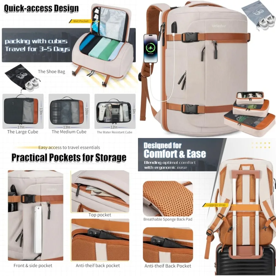 42L Travel Backpack with 4 Packing Cubes, TSA Friendly Flight Approved Carry-On Bag, Water-Resistant Weekender Business Backpac
42L Travel Backpack with 4 Packing Cubes, TSA Friendly Flight Approved Carry-On Bag, Water-Resistant Weekender Business Backpac