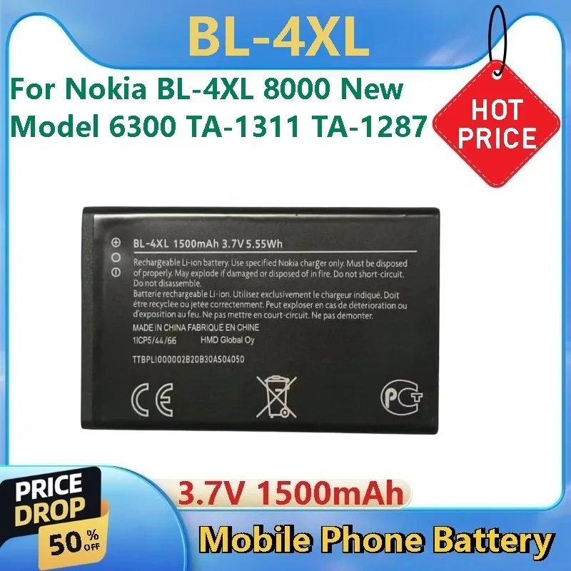 Mobile Phone Battery for Nokia BL-4XL 8000 New Model 6300 TA-1311 TA-1287 for Nokia BL-4UL 4WL New 3310 215 220 230DS TA-1030
Mobile Phone Battery for Nokia BL-4XL 8000 New Model 6300 TA-1311 TA-1287 for Nokia BL-4UL 4WL New 3310 215 220 230DS TA-1030