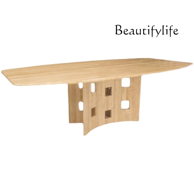 Nordic natural marble dining table rectangular wabi wind hotel villa designer travertine high-end Italian style
Nordic natural marble dining table rectangular wabi wind hotel villa designer travertine high-end Italian style