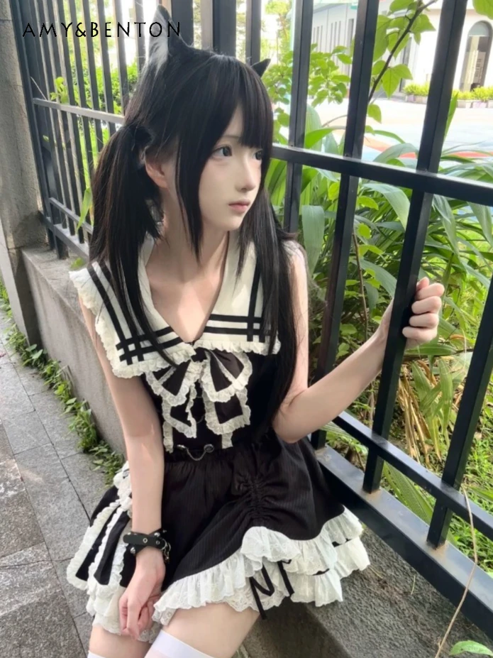 Subculture Navy Collar Sleeveless Backless Bowknot Dress Summer New Sweet Cute Color Block High Waist Slim Mini Dress for Women 
Subculture Navy Collar Sleeveless Backless Bowknot Dress Summer New Sweet Cute Color Block High Waist Slim Mini Dress for Women