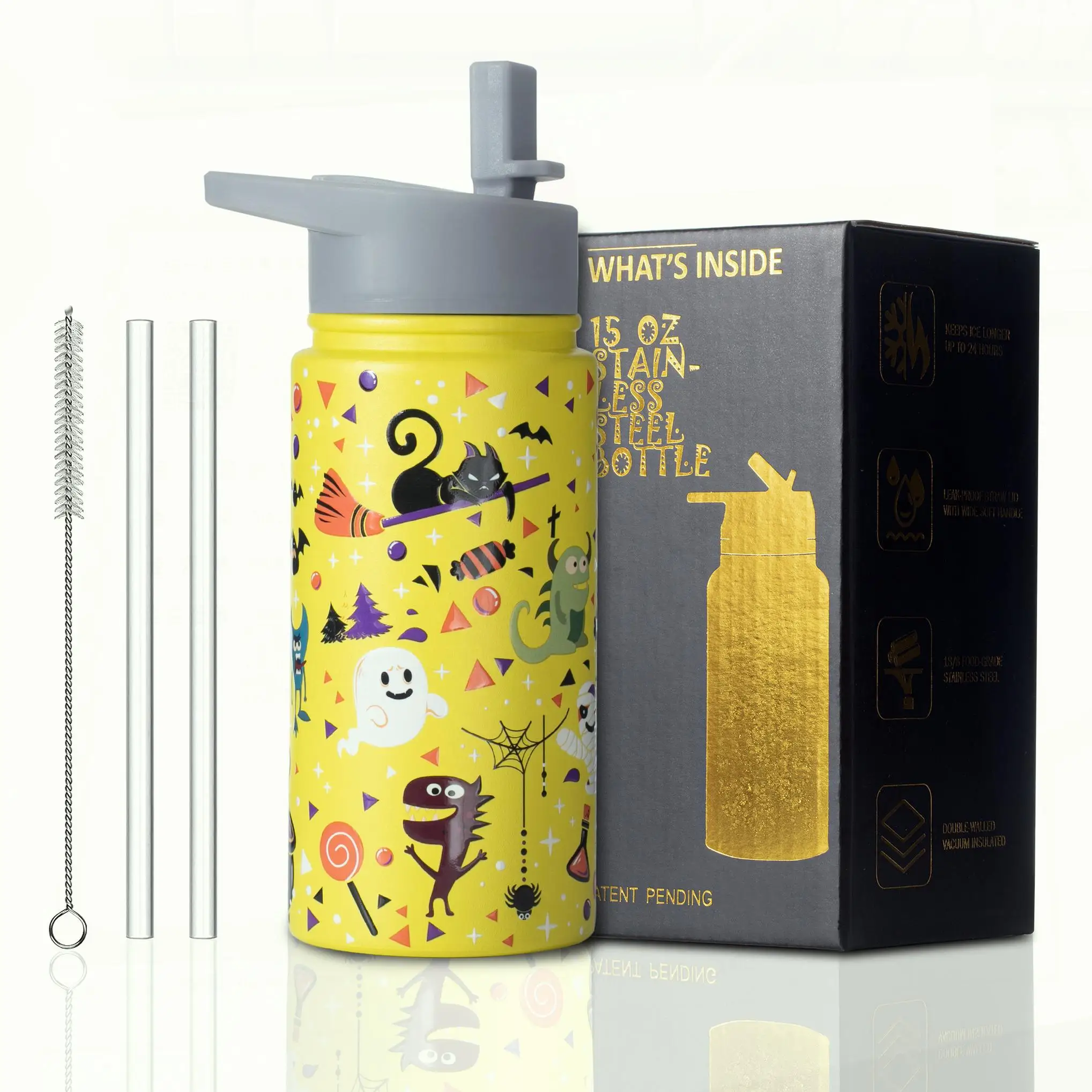 Изолированная бутылка для воды из нержавеющей стали на 15 унций для детей — дизайн монстра на Хэллоуин, откидная крышка, герметичная, готовая к подарку
Изолированная бутылка для воды из нержавеющей стали на 15 унций для детей — дизайн монстра на Хэллоуин, откидная крышка, герметичная, готовая к подарку