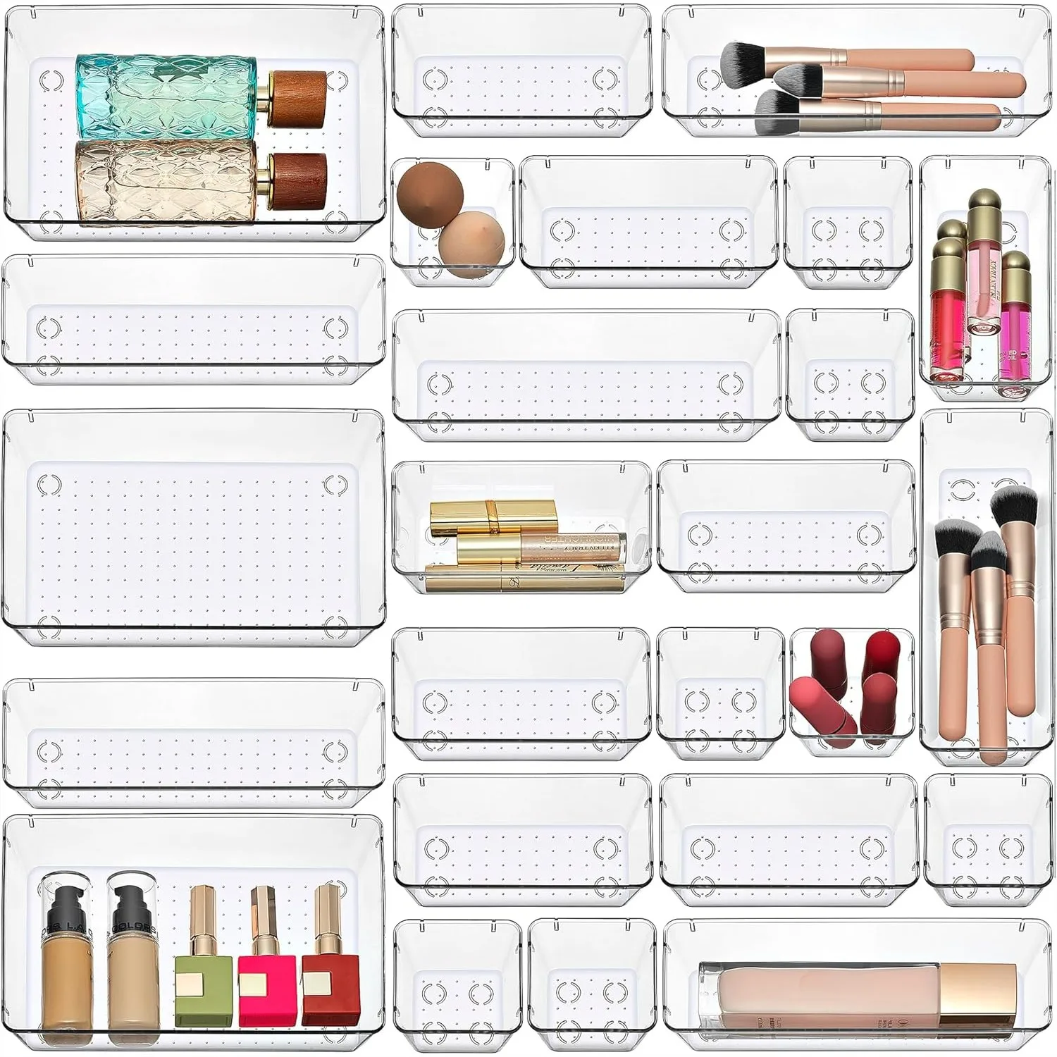 Clear Drawer Organizers Set 25 PCS – Modular Plastic Storage Bins for Desk, Kitchen, Bathroom, Vanity – Stackable Non-Slip Trays
Clear Drawer Organizers Set 25 PCS – Modular Plastic Storage Bins for Desk, Kitchen, Bathroom, Vanity – Stackable Non-Slip Trays