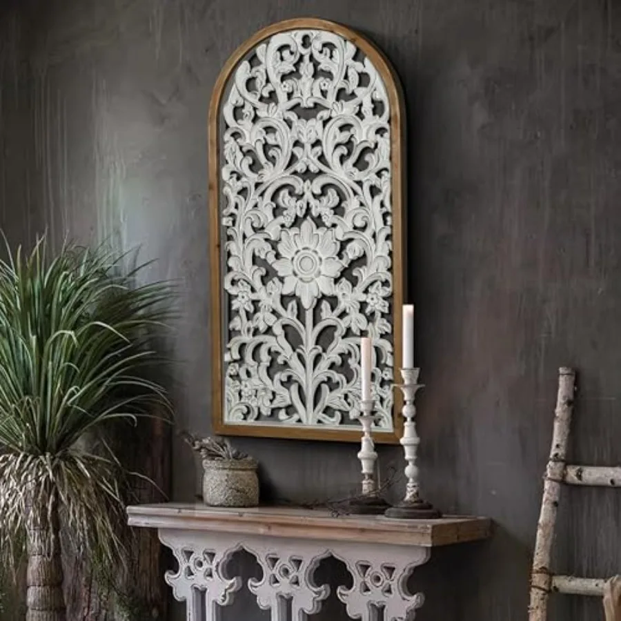 Rustic Boho Arched Wood Wall Art, Hand-Carved Floral Panel with Distressed White Finish, Vintage Farmhouse Decorative Hanging S
Rustic Boho Arched Wood Wall Art, Hand-Carved Floral Panel with Distressed White Finish, Vintage Farmhouse Decorative Hanging S