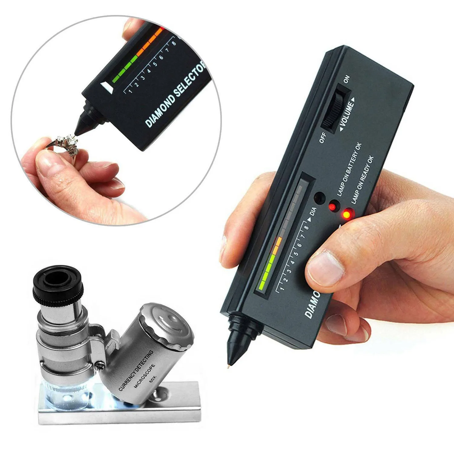 RUAI Jeweler Diamond Tool Kit : Portable Diamond Tester - 60X Illuminated Loupe
RUAI Jeweler Diamond Tool Kit : Portable Diamond Tester - 60X Illuminated Loupe