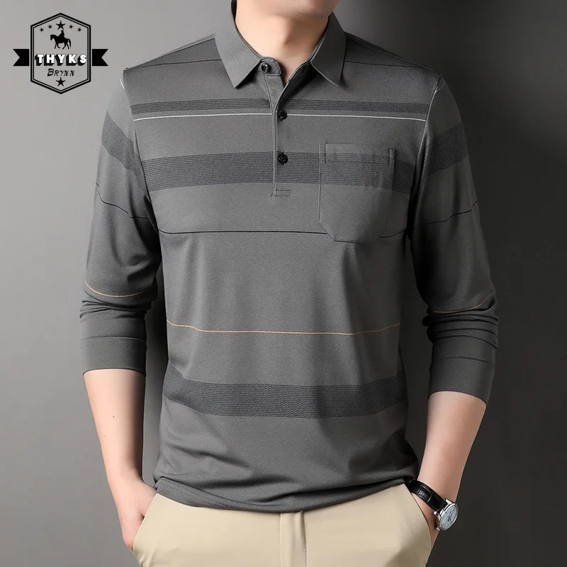 Business Long Sleeved Striped Polo Shirt Mens Loose Casual Fashion Lapel Bottomed Tops Male Breathable Pocket Pullover Shirt New
Business Long Sleeved Striped Polo Shirt Mens Loose Casual Fashion Lapel Bottomed Tops Male Breathable Pocket Pullover Shirt New
