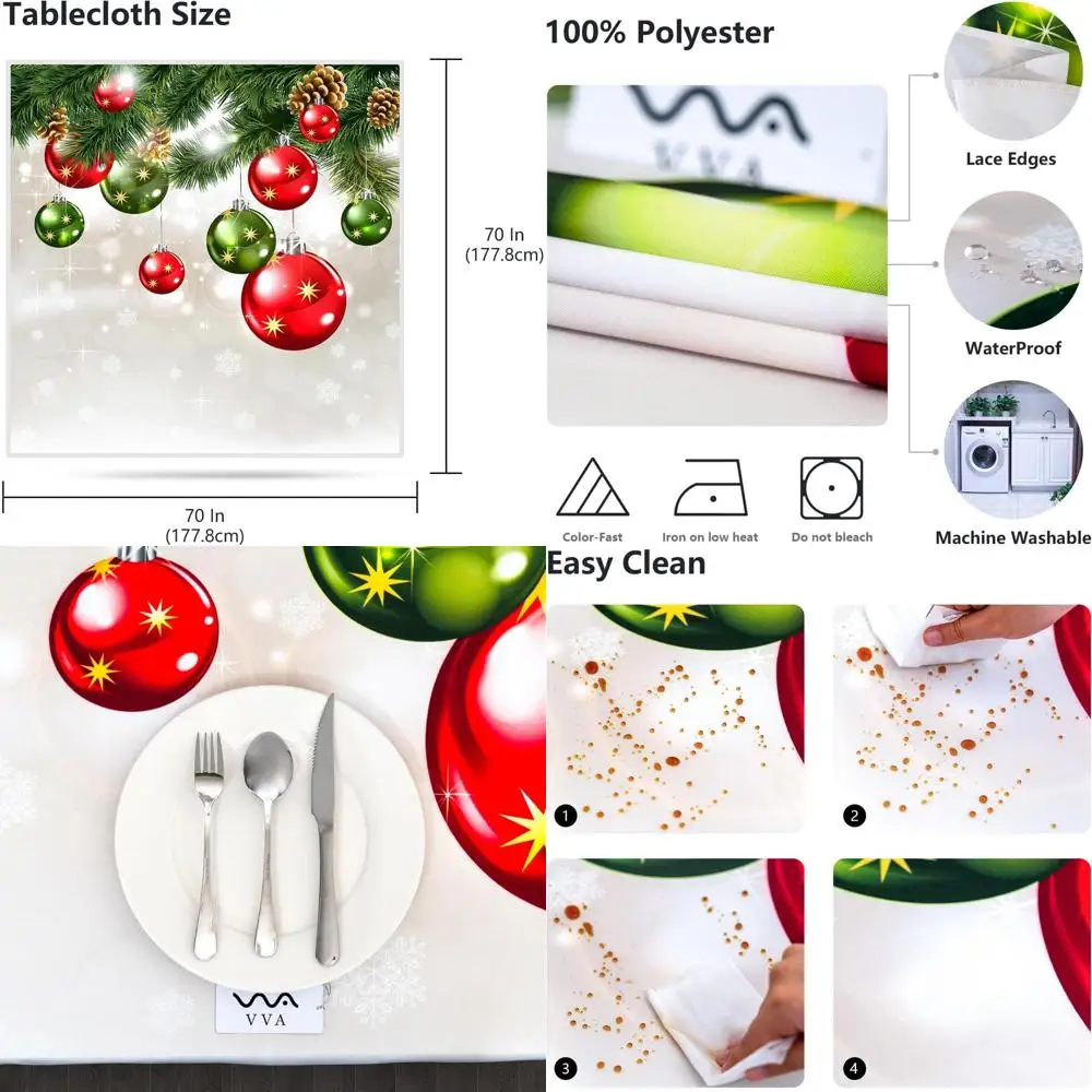 Winter 70 Colorful Xmas Balls & Snowflake Baubles Square Tablecloth for Family Parties & Dinners
Winter 70 Colorful Xmas Balls & Snowflake Baubles Square Tablecloth for Family Parties & Dinners