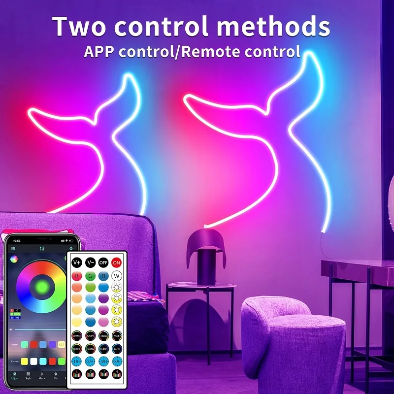 LED Neon Lights With Remote APP Control IP65 Waterproof Flexible Neon Strip Lights 24V RGB Rope Lights For Bedroom Room Outdoor
LED Neon Lights With Remote APP Control IP65 Waterproof Flexible Neon Strip Lights 24V RGB Rope Lights For Bedroom Room Outdoor