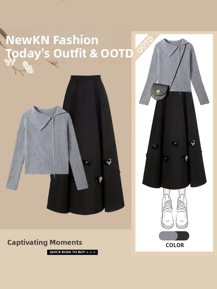 Soft Knitted Sweater And Skirt Set with Double Zipper Design Turn-down Collar Long Sleeve Autumn Winter Fashion Ensemble
Soft Knitted Sweater And Skirt Set with Double Zipper Design Turn-down Collar Long Sleeve Autumn Winter Fashion Ensemble