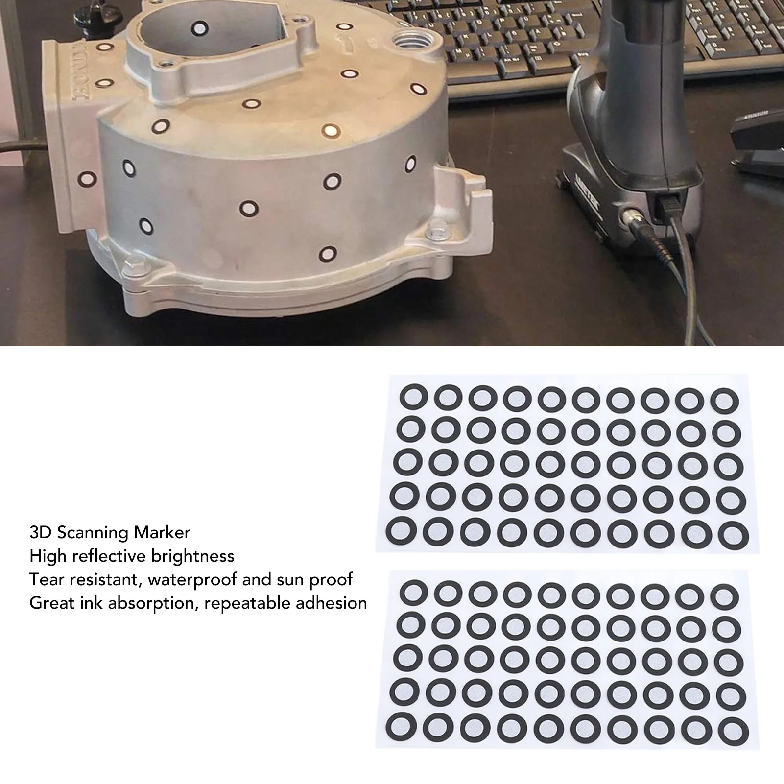 500 Pcs 3D Scan Tracking Dots for Motion Analysis 3D Scanning Marker 6mm ID 10mm OD Reference Point Diffuse Reflection Markers
500 Pcs 3D Scan Tracking Dots for Motion Analysis 3D Scanning Marker 6mm ID 10mm OD Reference Point Diffuse Reflection Markers