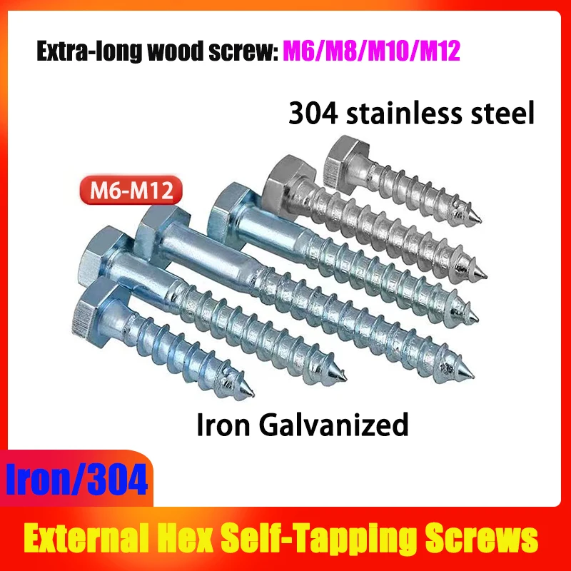 304/Iron Galvanized Wood Screws Self-Tapping Screws Extra-Long Hexagon Head External Hex Wood Screws M6/M8/M10/M12
304/Iron Galvanized Wood Screws Self-Tapping Screws Extra-Long Hexagon Head External Hex Wood Screws M6/M8/M10/M12