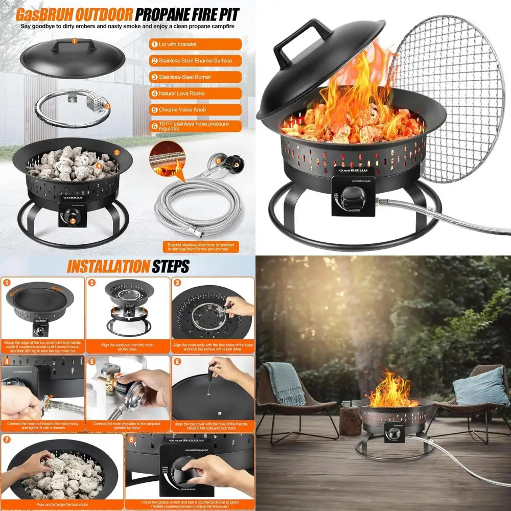 Портативная уличная пропановая печь-костровище с грилем, чехлом и комплектом для переноски, 60 000 BTU, для кемпинга, патио, использования в автодомах
Портативная уличная пропановая печь-костровище с грилем, чехлом и комплектом для переноски, 60 000 BTU, для кемпинга, патио, использования в автодомах