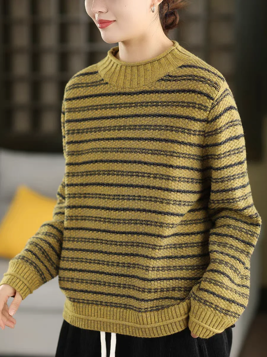 Thiened f High Collar Women's Knitted Sweater Winter Casual Sle Striped Warmest Large Size Comfortable Long Sve Top
Thiened f High Collar Women's Knitted Sweater Winter Casual Sle Striped Warmest Large Size Comfortable Long Sve Top