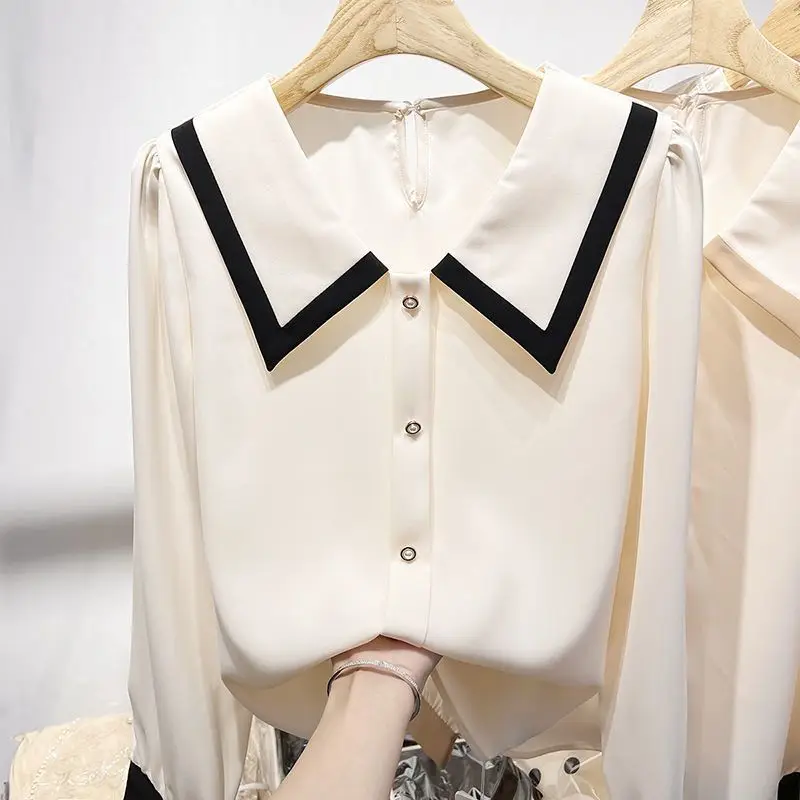 Long Sleeve Contrast Patchwork Loose Vintage Blouse New Spring Polo Neck Button Office Shirt Tops Fashion Elegant Women Clothing
Long Sleeve Contrast Patchwork Loose Vintage Blouse New Spring Polo Neck Button Office Shirt Tops Fashion Elegant Women Clothing