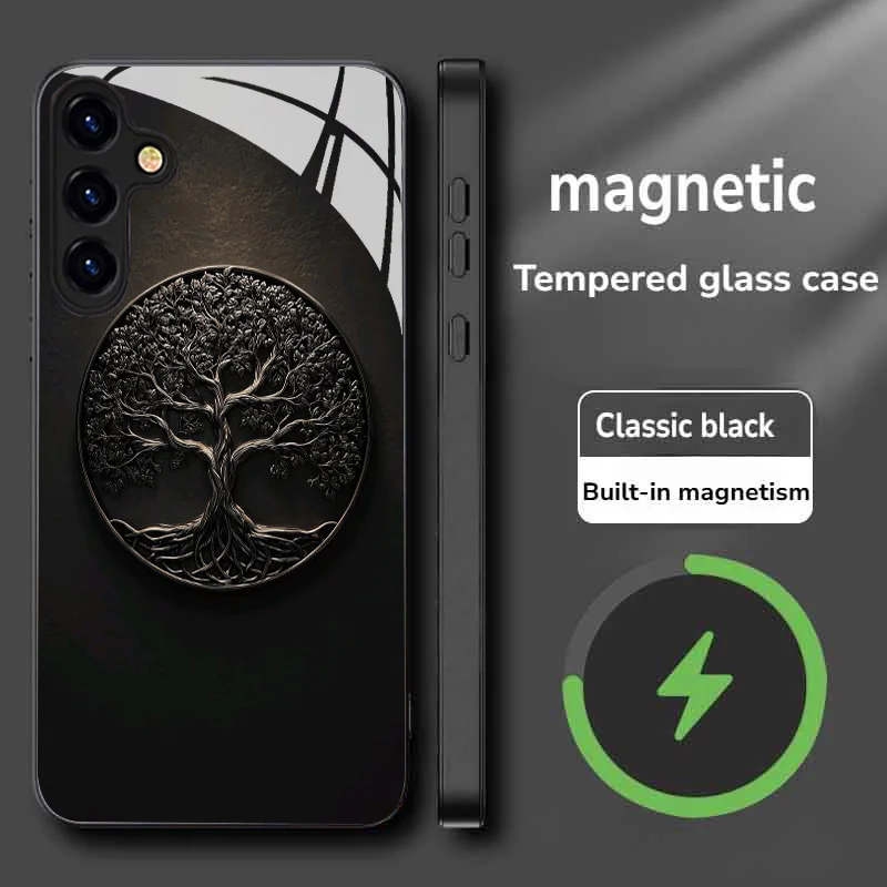 Black Tree of Life Pattern Magnetic Tempered Glass Phone Case, Suitable for Galaxy S26/S25/S24/S23/S22/S21 and other models
Black Tree of Life Pattern Magnetic Tempered Glass Phone Case, Suitable for Galaxy S26/S25/S24/S23/S22/S21 and other models