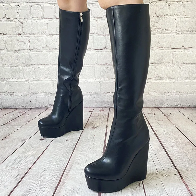 Olomm New Women Winter Knee High Boots Stiff Faux Leather Side Zipper Wedges Heels Round Toe Black Shoes Plus US Size 5-20
Olomm New Women Winter Knee High Boots Stiff Faux Leather Side Zipper Wedges Heels Round Toe Black Shoes Plus US Size 5-20