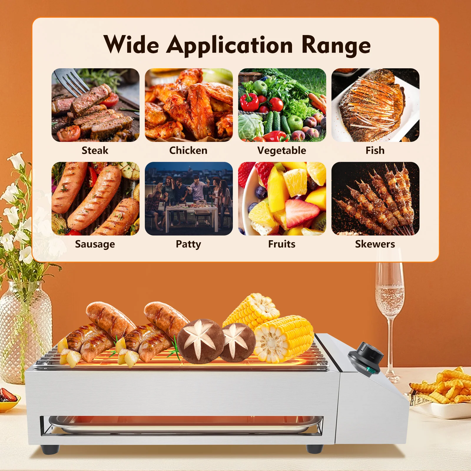 1800W 110V Electric Barbecue Grill, Electric Barbecue Stove for Camping, Picnic, Party, Adjustable Temperature 50℃-300℃, Silver
1800W 110V Electric Barbecue Grill, Electric Barbecue Stove for Camping, Picnic, Party, Adjustable Temperature 50℃-300℃, Silver