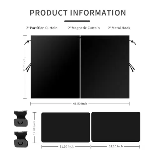 Large Blackout Car Privacy Curtain Set: 1 Partition + 2 Magnetic Panels With Metal Hooks For SUV Truck Window Shades
Large Blackout Car Privacy Curtain Set: 1 Partition + 2 Magnetic Panels With Metal Hooks For SUV Truck Window Shades