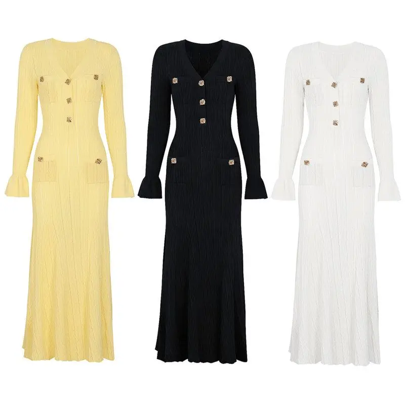 High Quality Fashionable Knitted Dress Elegant Wide Hemline Slimming Fit H-Line V-Neck Long Sleeve Women's Spring Autumn Dress
High Quality Fashionable Knitted Dress Elegant Wide Hemline Slimming Fit H-Line V-Neck Long Sleeve Women's Spring Autumn Dress