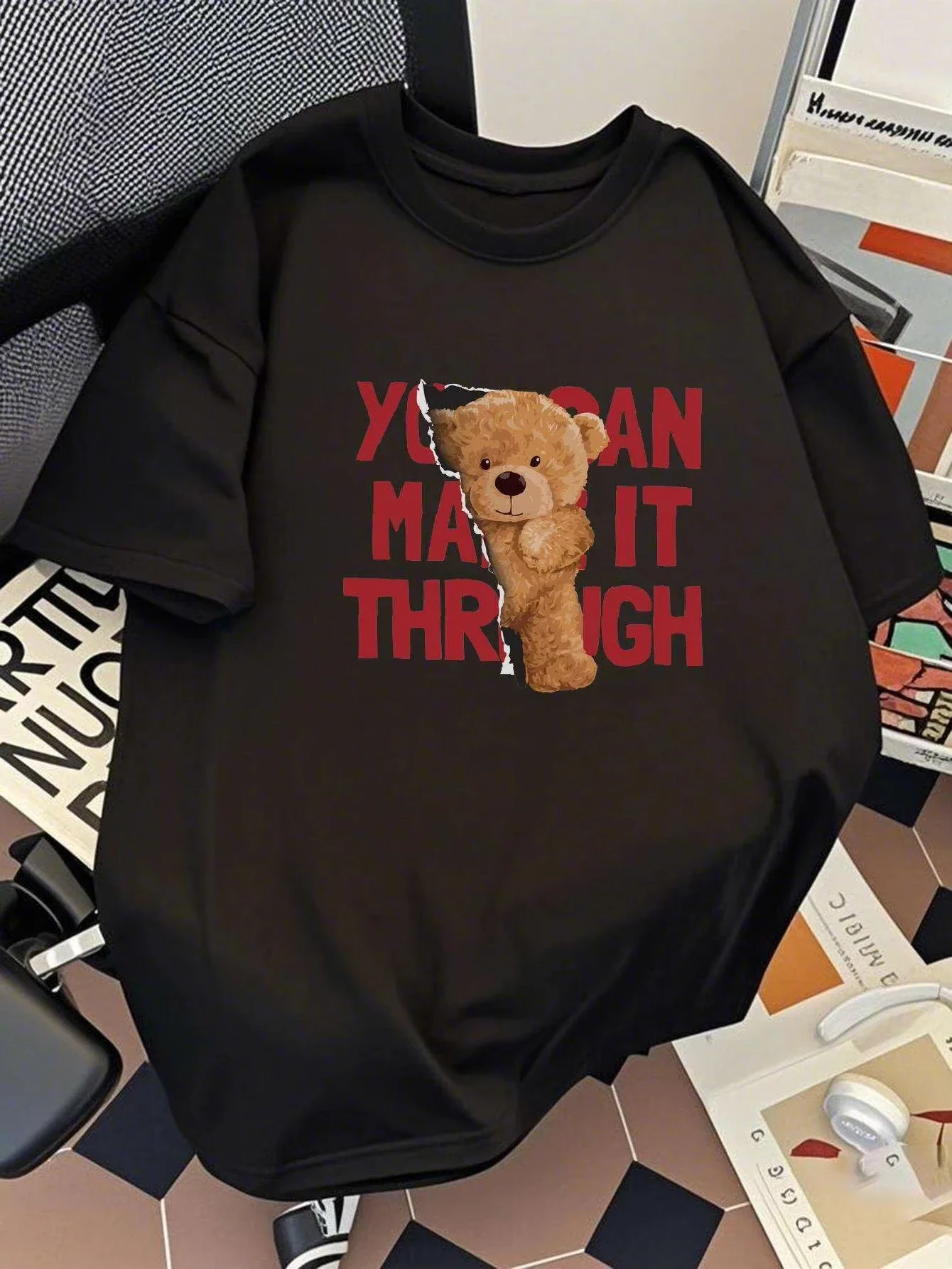 PRIVATHINKER Oversized Cotton T-Shirt for Men - Cute Teddy Bear Graphic, Black Casual Streetwear Tee
PRIVATHINKER Oversized Cotton T-Shirt for Men - Cute Teddy Bear Graphic, Black Casual Streetwear Tee