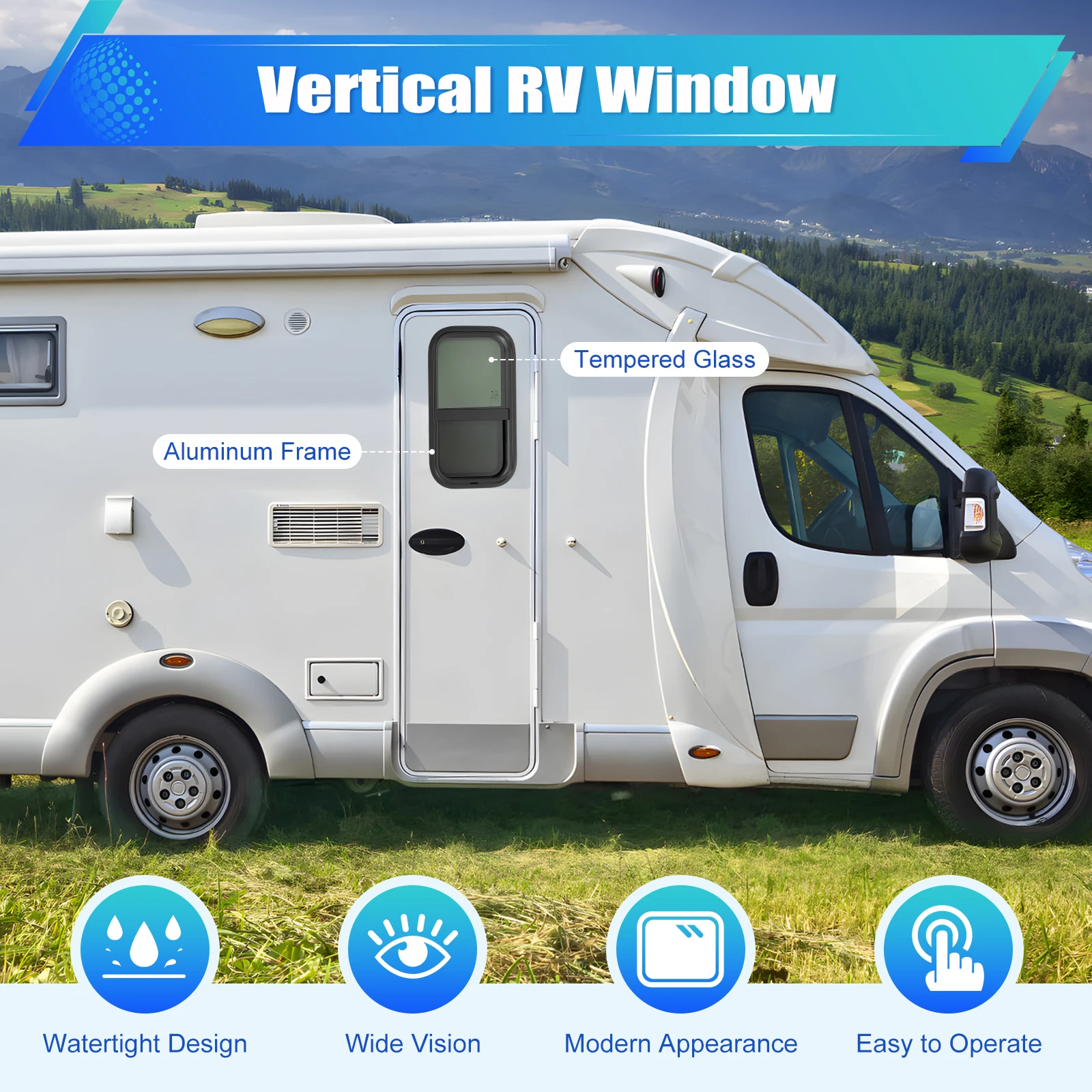 12*22in Vertical RV Window 20% Transmittance Privacy Tinted Glass Aluminum Frame Black Spray Coating for Camper Van
12*22in Vertical RV Window 20% Transmittance Privacy Tinted Glass Aluminum Frame Black Spray Coating for Camper Van