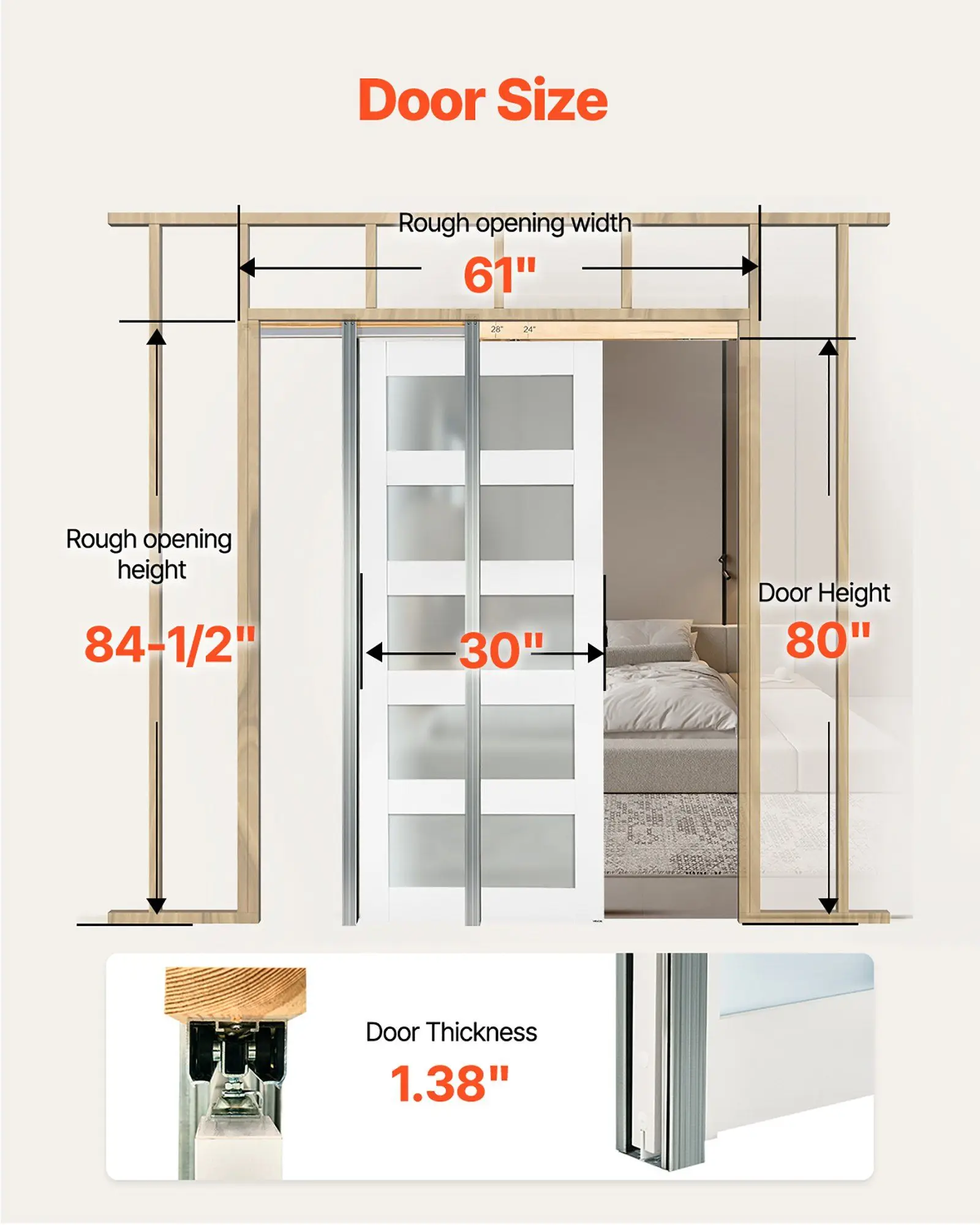 Sliding Pocket Door, 30" x 80", 5-Lite Frosted Glass Single Sliding Door with Hardware Kit, Sturdy Solid Wood & MDF Pocket
Sliding Pocket Door, 30" x 80", 5-Lite Frosted Glass Single Sliding Door with Hardware Kit, Sturdy Solid Wood & MDF Pocket
