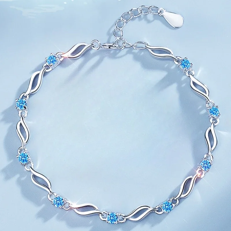Новые подвески из стерлингового серебра 925 пробы с синим цирконом, браслеты для женщин, модные корейские регулируемые волнистые браслеты, вечерние свадебные украшения 
Новые подвески из стерлингового серебра 925 пробы с синим цирконом, браслеты для женщин, модные корейские регулируемые волнистые браслеты, вечерние свадебные украшения