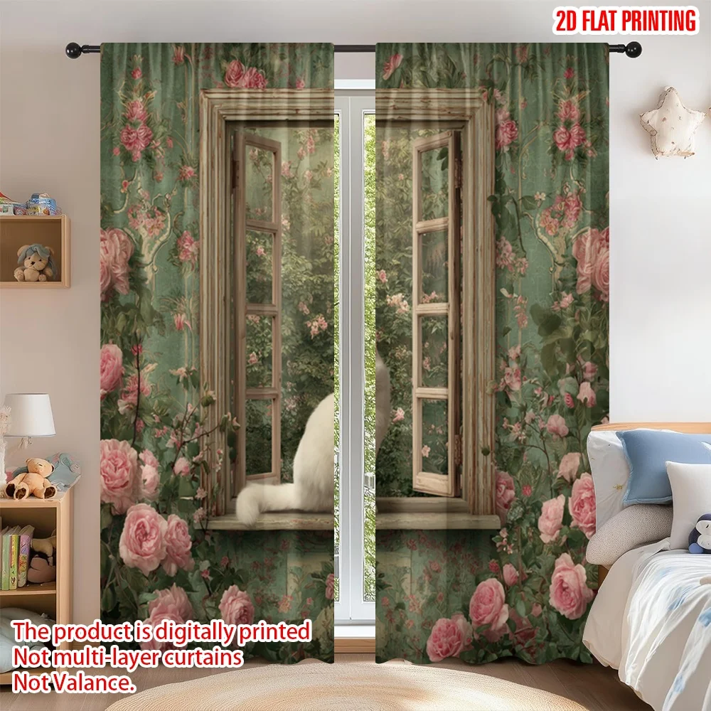 2D flat printing 2pcs Curtain Window Curtains Spring Cat and Roses Digital Printed Polyester Drapes Festive Wall Decor for
2D flat printing 2pcs Curtain Window Curtains Spring Cat and Roses Digital Printed Polyester Drapes Festive Wall Decor for