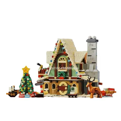 Elf house building blocks, winter building assembly, brick patterns, adult and children's toys, Christmas gifts