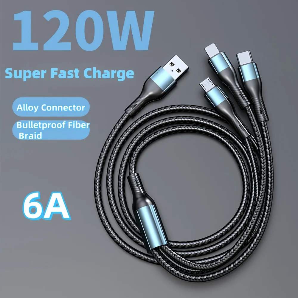 6A 120W 3 in 1 USB Type C Cable Fast Charge Phone Charger Data Cord For iPhone Samsung Xiaomi Huawei Quick Charge Micro USB Wire
6A 120W 3 in 1 USB Type C Cable Fast Charge Phone Charger Data Cord For iPhone Samsung Xiaomi Huawei Quick Charge Micro USB Wire