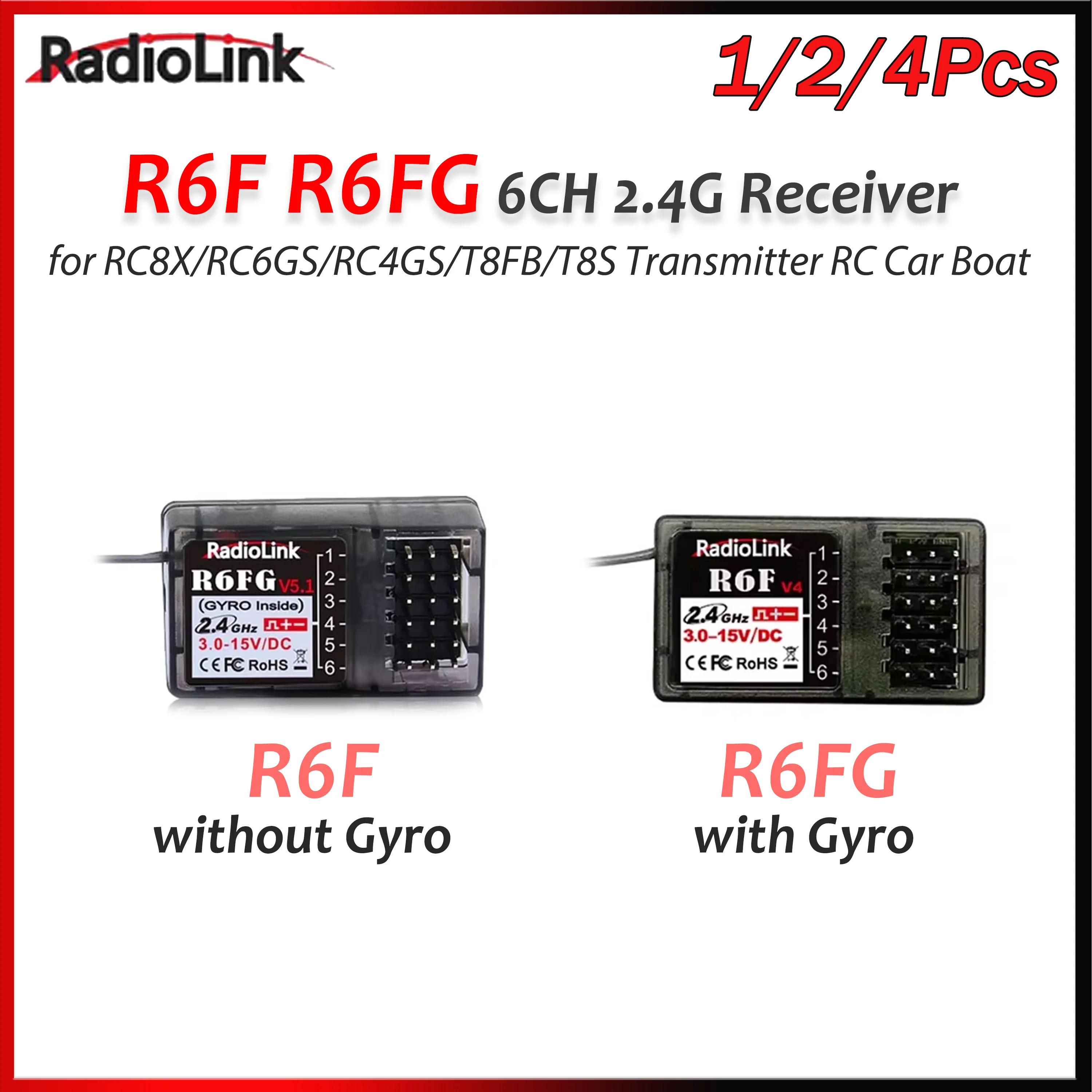 RadioLink R6F R6FG 6CH Receiver 2.4G Gyro Receivers for RC8X/RC6GS/RC4GS/T8FB/T8S Transmitter RC Car Boat Vehicle Model Parts