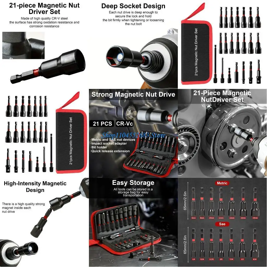 Y6GD Impact Drill Driver Bit Set 1/4" Nut Driver Set Metric & SAE 21Pcs
Y6GD Impact Drill Driver Bit Set 1/4" Nut Driver Set Metric & SAE 21Pcs