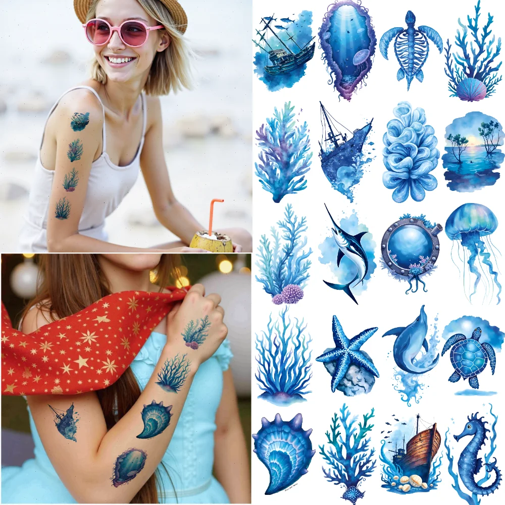 63pcs Temporary Tattoo Sea Turtle Waterproof Long-lasting Body Stickers Seahorse Coral Temporary Tattoo Stickers Dolphin
63pcs Temporary Tattoo Sea Turtle Waterproof Long-lasting Body Stickers Seahorse Coral Temporary Tattoo Stickers Dolphin