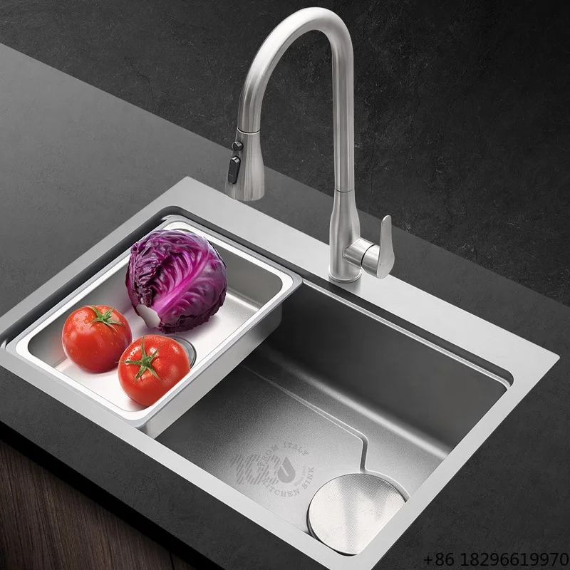 Modern Luxury Single Bowl 304 Stainless Steel Kitchen Sink Nano Satin Surface Multifunction Wash Basin
Modern Luxury Single Bowl 304 Stainless Steel Kitchen Sink Nano Satin Surface Multifunction Wash Basin