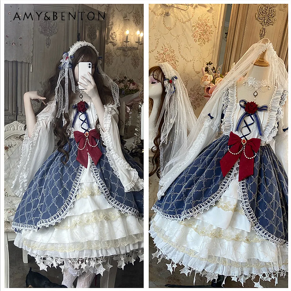 2025 Summer New White Blue Short Sleeve Lolita Dress Gorgeous Court Gothic Style Multi-layer Bow Mid-length Dress
2025 Summer New White Blue Short Sleeve Lolita Dress Gorgeous Court Gothic Style Multi-layer Bow Mid-length Dress