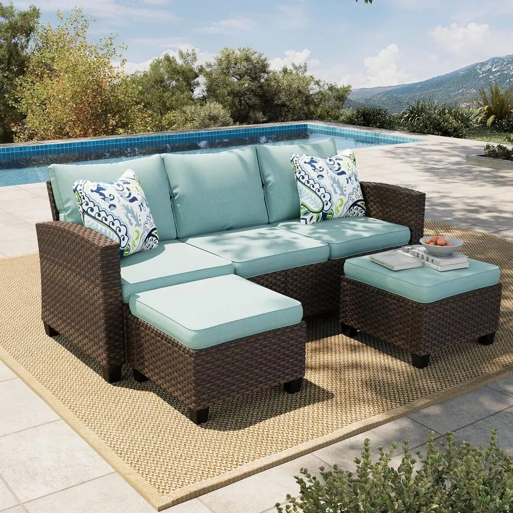 3-Piece L-Shaped Wicker Outdoor Sectional Set with Lounge Sofa and Ottomans, Blue
3-Piece L-Shaped Wicker Outdoor Sectional Set with Lounge Sofa and Ottomans, Blue