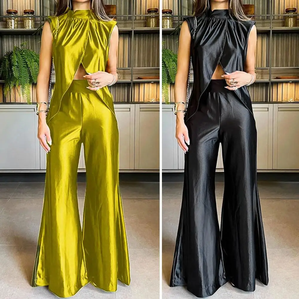 Women Satin Vest Pants Set Elegant Satin Vest Wide Leg Pants Set for Women Chic O-neck Outfit with Irregular Split Hem High
Women Satin Vest Pants Set Elegant Satin Vest Wide Leg Pants Set for Women Chic O-neck Outfit with Irregular Split Hem High