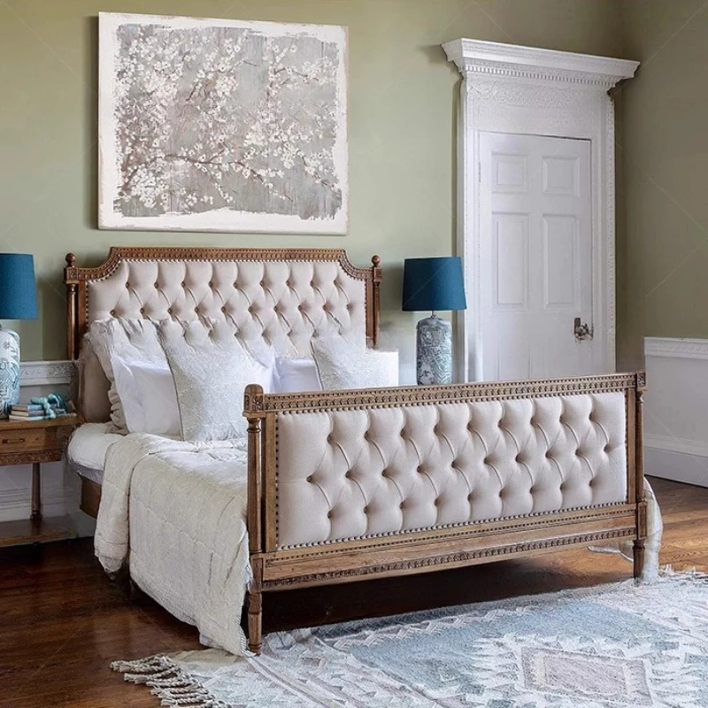 American retro cotton and linen fabric carved solid wood bed master bedroom French classical 1.8 meters wedding bed
American retro cotton and linen fabric carved solid wood bed master bedroom French classical 1.8 meters wedding bed