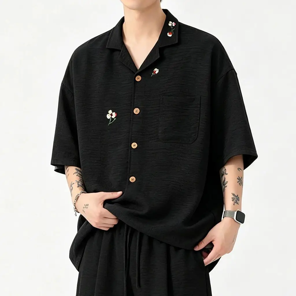 Men's Summer Fashion Embroidery Short Sleeve Shirt Casual Solid Pocket Beach Holiday Loose Shirts Mens Daily Work Versatile Top
Men's Summer Fashion Embroidery Short Sleeve Shirt Casual Solid Pocket Beach Holiday Loose Shirts Mens Daily Work Versatile Top