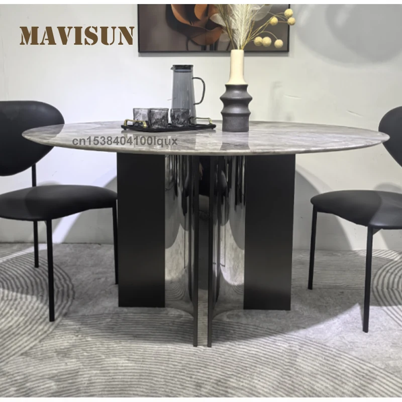 Household Italian Simple Stainless Steel Frame Rock Slab Tabletop Unique Geometric Shape Table Base Round Marble Dining Table
Household Italian Simple Stainless Steel Frame Rock Slab Tabletop Unique Geometric Shape Table Base Round Marble Dining Table