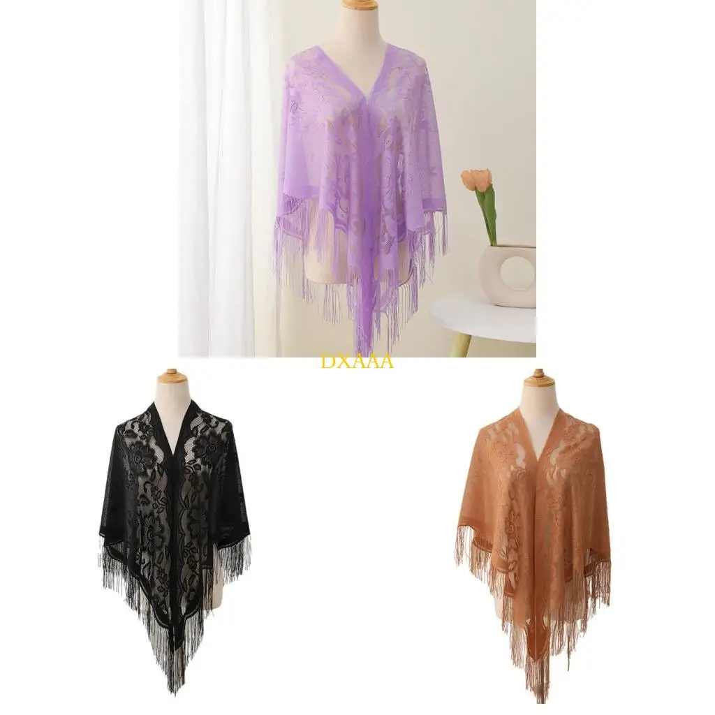 DXAA Fashionable Sheer Shawl Triangle Lace Tassels Cover Wrap for Lady Spring Outfit
DXAA Fashionable Sheer Shawl Triangle Lace Tassels Cover Wrap for Lady Spring Outfit
