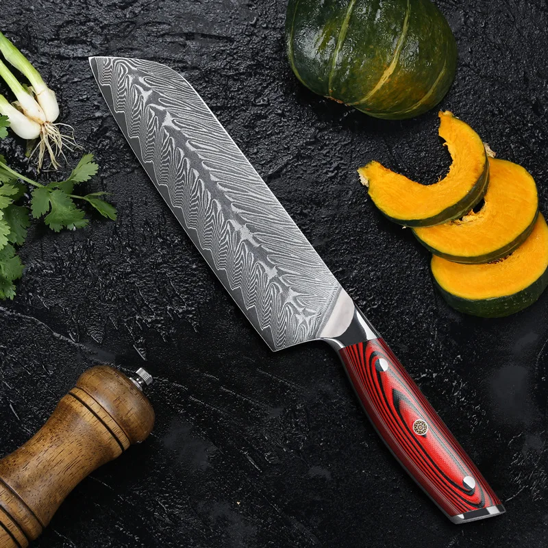 7 Inch Santoku Knife 67-layers Damascus VG10 Steel Blade Chef Cleaver Sashimi Slicing Sushi Japanese Kitchen Knives G10 Handle
7 Inch Santoku Knife 67-layers Damascus VG10 Steel Blade Chef Cleaver Sashimi Slicing Sushi Japanese Kitchen Knives G10 Handle
