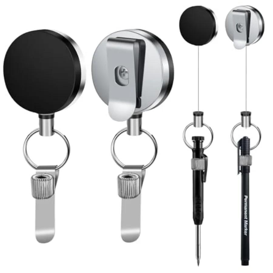 2 Pack Heavy Duty Retractable Pull Pen Pencil Holder with 31.5" Steel Cord, Metal Pen Clip Retractable Pen Holder for Carpenter
2 Pack Heavy Duty Retractable Pull Pen Pencil Holder with 31.5" Steel Cord, Metal Pen Clip Retractable Pen Holder for Carpenter