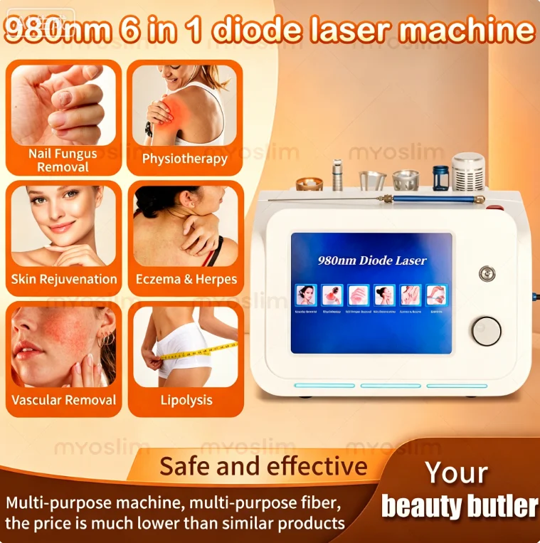 6-in-1 980nm Diode Laser Machine for Blood Vessel Removal Nail Fungus Treatment, Professional Vascular Spider Vein Remover
6-in-1 980nm Diode Laser Machine for Blood Vessel Removal Nail Fungus Treatment, Professional Vascular Spider Vein Remover
