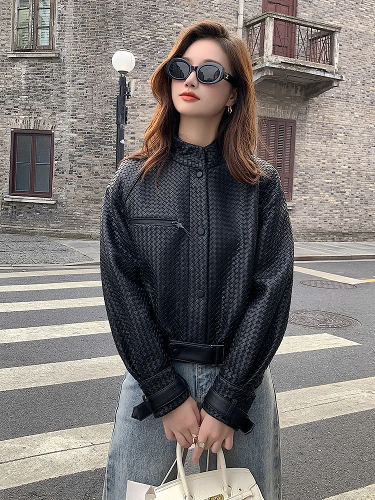 Casual Black Short Genuine Leather Motorcycle Jackets for Women 2026 High-end Simple Stand Collar Hand-woven Real Sheepskin Coat
Casual Black Short Genuine Leather Motorcycle Jackets for Women 2026 High-end Simple Stand Collar Hand-woven Real Sheepskin Coat