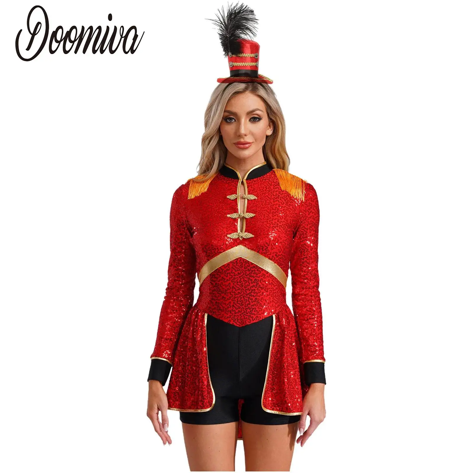 Women Circus Ringmaster Dress-up Costume for Halloween Magician Cosplay Long Sleeve Fringe Epaulets Sequin Bodysuit and Headwear
Women Circus Ringmaster Dress-up Costume for Halloween Magician Cosplay Long Sleeve Fringe Epaulets Sequin Bodysuit and Headwear