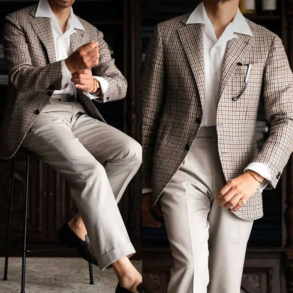 Plaid Men Suits 2 Pcs Jacket Pants Single Breasted Formal Occasions Business Casual Wear Party Prom Customized
Plaid Men Suits 2 Pcs Jacket Pants Single Breasted Formal Occasions Business Casual Wear Party Prom Customized