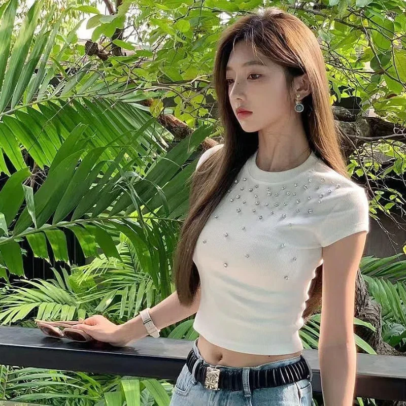 Korean Slim Youth All-match Short Tops Women Clothing Short Sleeve Solid Trend Sexy T Shirts Fashion High Street Summer New Cute
Korean Slim Youth All-match Short Tops Women Clothing Short Sleeve Solid Trend Sexy T Shirts Fashion High Street Summer New Cute